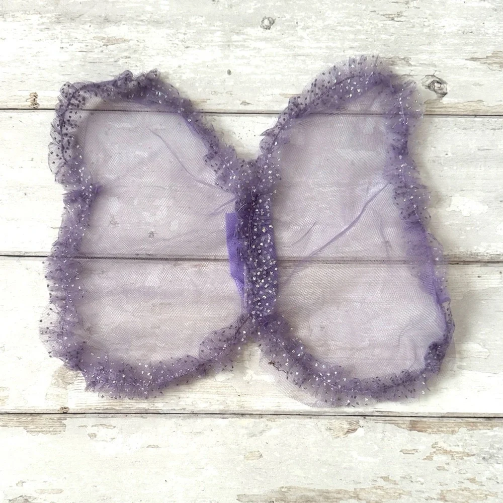 Girls Purple Glitter Mesh Velcro Butterfly Wings Dress Up Play Halloween Costume